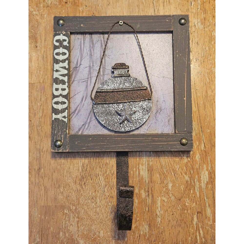 Rustic Cowboy Hanging Wall Decor Hook Farm Country Cabin Wood Sign